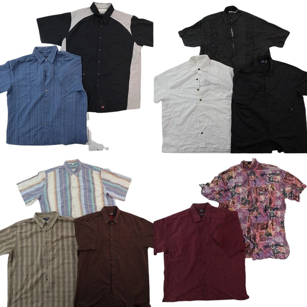古着卸 まとめ売り 半袖シャツ 10枚セット ( メンズ XL ) 総柄 ボックシルエット ボタンダウン バイカラー 中古 古着 NG0068