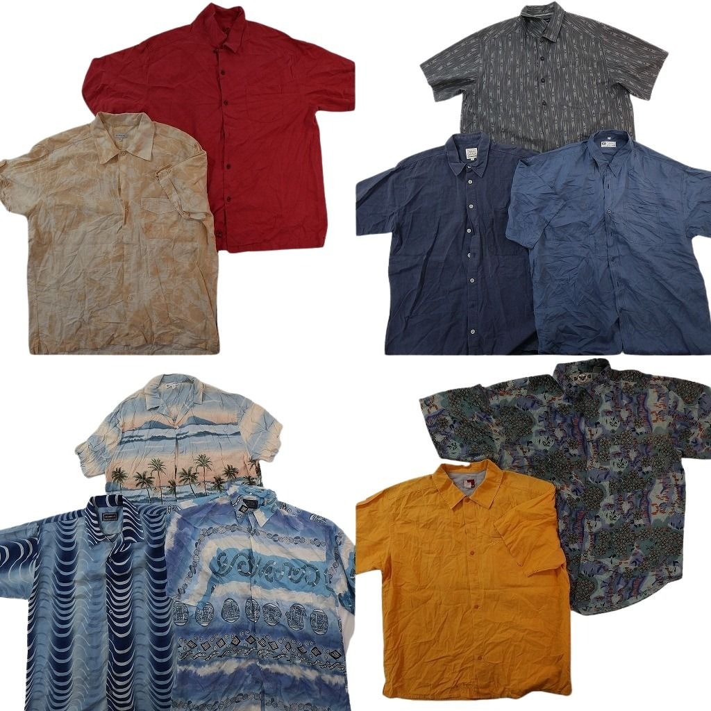 古着卸 まとめ売り 半袖シャツ 10枚セット ( メンズ XL ) タイダイ柄 無地 レッド ダブルフラップ ボックシルエット 中古 古着 NG0069 8,400円