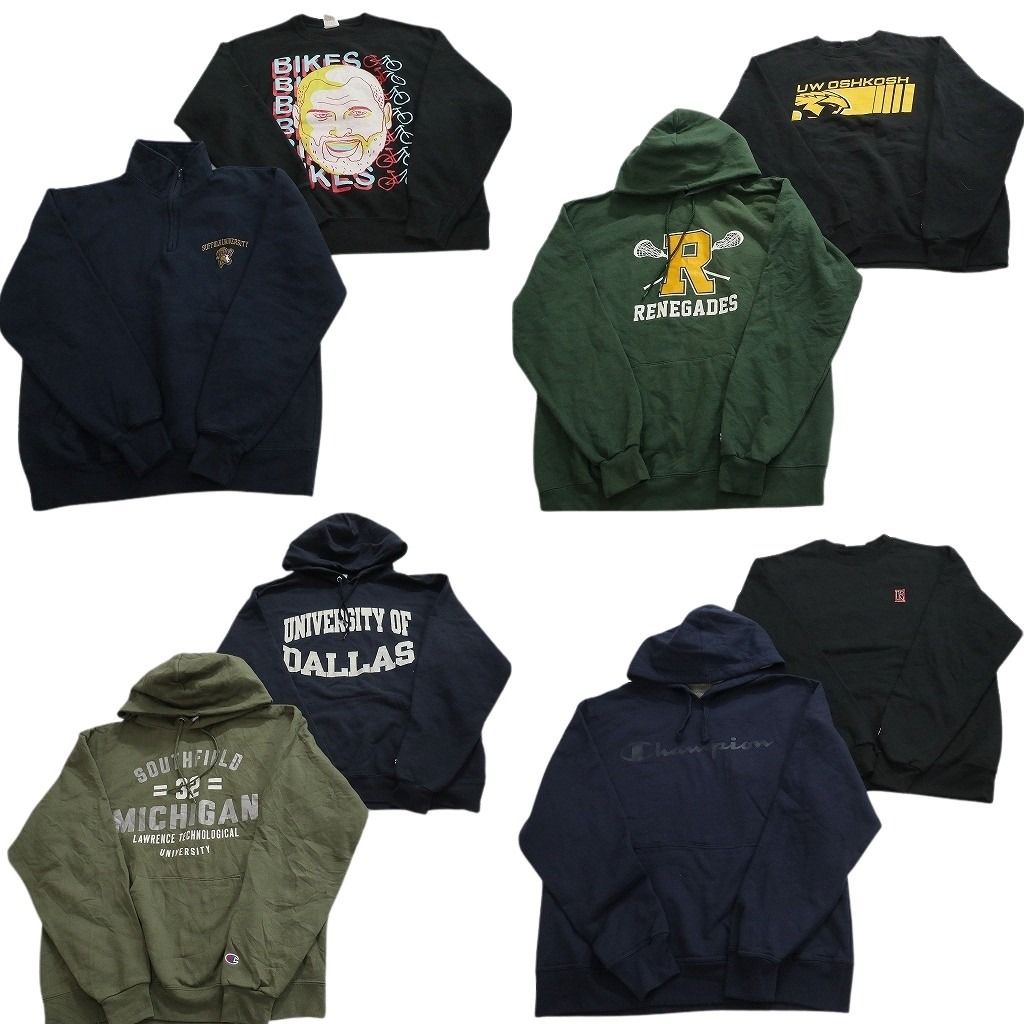 古着卸 まとめ売り チャンピオン スウェット 8枚セット ( メンズ Ｌ ) ハーフジップ フーディー 大判プリント 中古 古着 NG0147