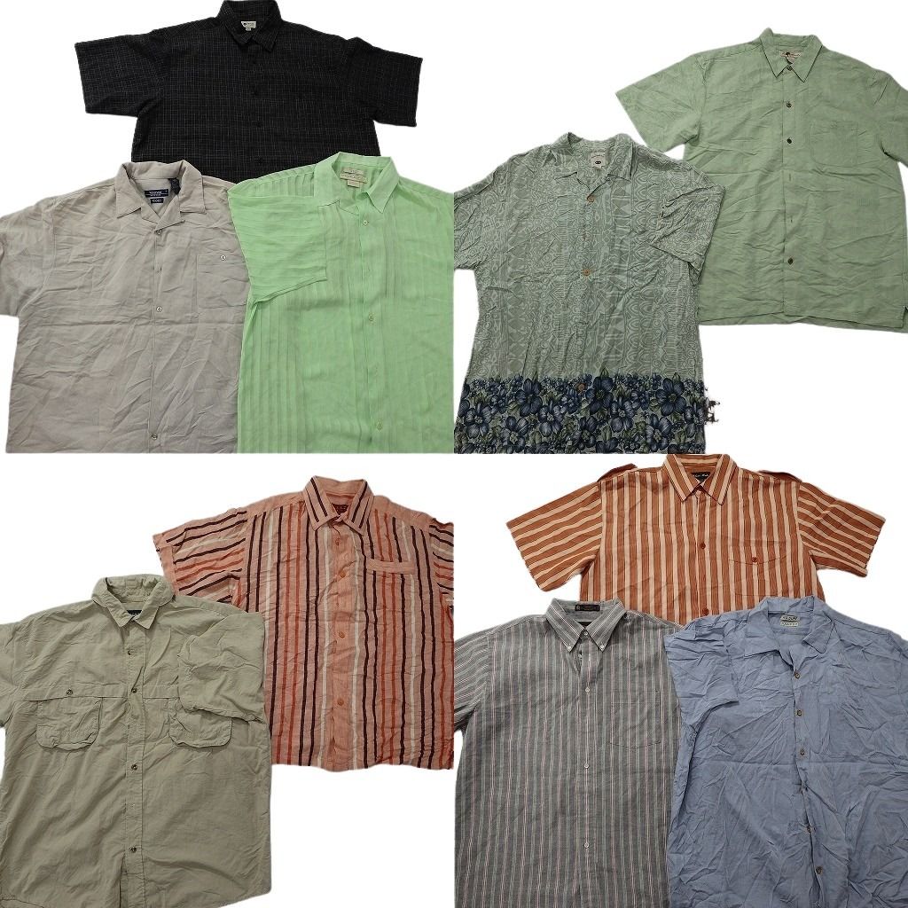 古着卸 まとめ売り 半袖シャツ MIX 10枚セット ( メンズ XL ) マルチストライプ エポレット付き ポケット付き 中古 古着 NG0182
