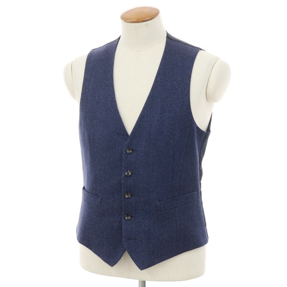 【中古】ラルディーニ LARDINI ウールリネン ヘリンボーン ドレス系ジレ ベスト ライトネイビー【サイズ46】【メンズ】