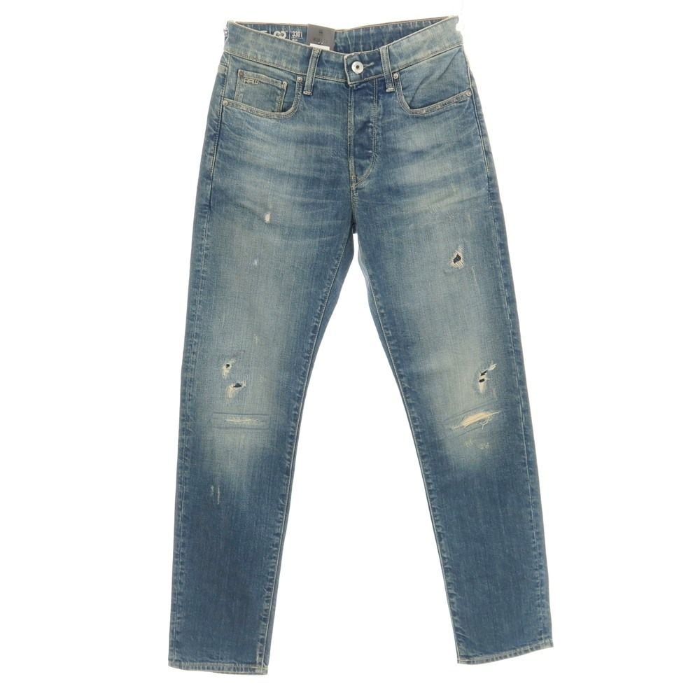 【新品】ジースターロウ G-STAR RAW ダメージ＆リペア加工 コットンポリウレタン デニムパンツ ジーンズ ブルー【サイズ28/32】【メンズ】 6,188円