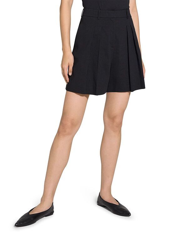 セオリー レディース ボトムス ハーフパンツ・ショーツ プリーツ ショートパンツ リネン Theory Pleated Linen Shorts Black ブラックカジュアルパンツ