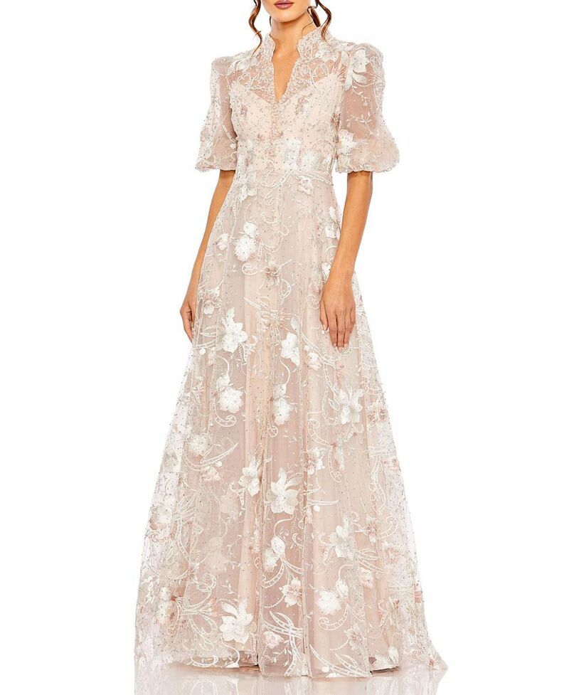 マックダガル レディース トップス ワンピース A ライン プチ Mac Duggal Petite Pink Queen Anne Puff Sleeve ALine Gown Blush ブラッシ