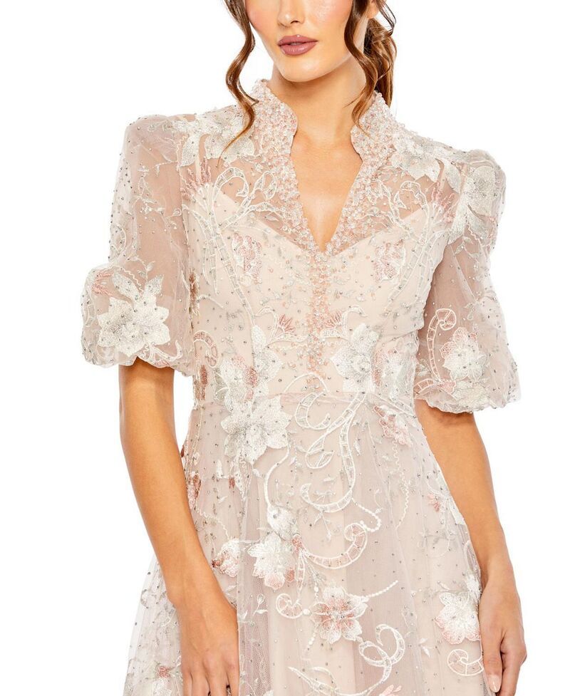 マックダガル レディース トップス ワンピース A ライン プチ Mac Duggal Petite Pink Queen Anne Puff Sleeve ALine Gown Blush ブラッシ