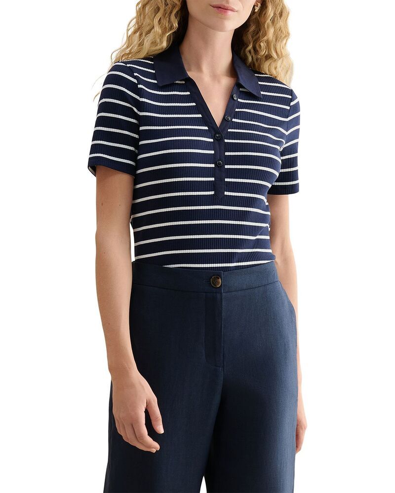 ホッブスロンドン レディース トップス ポロシャツ リブ HOBBS LONDON Merle Ribbed Polo Top Navy Ivory アイボリー