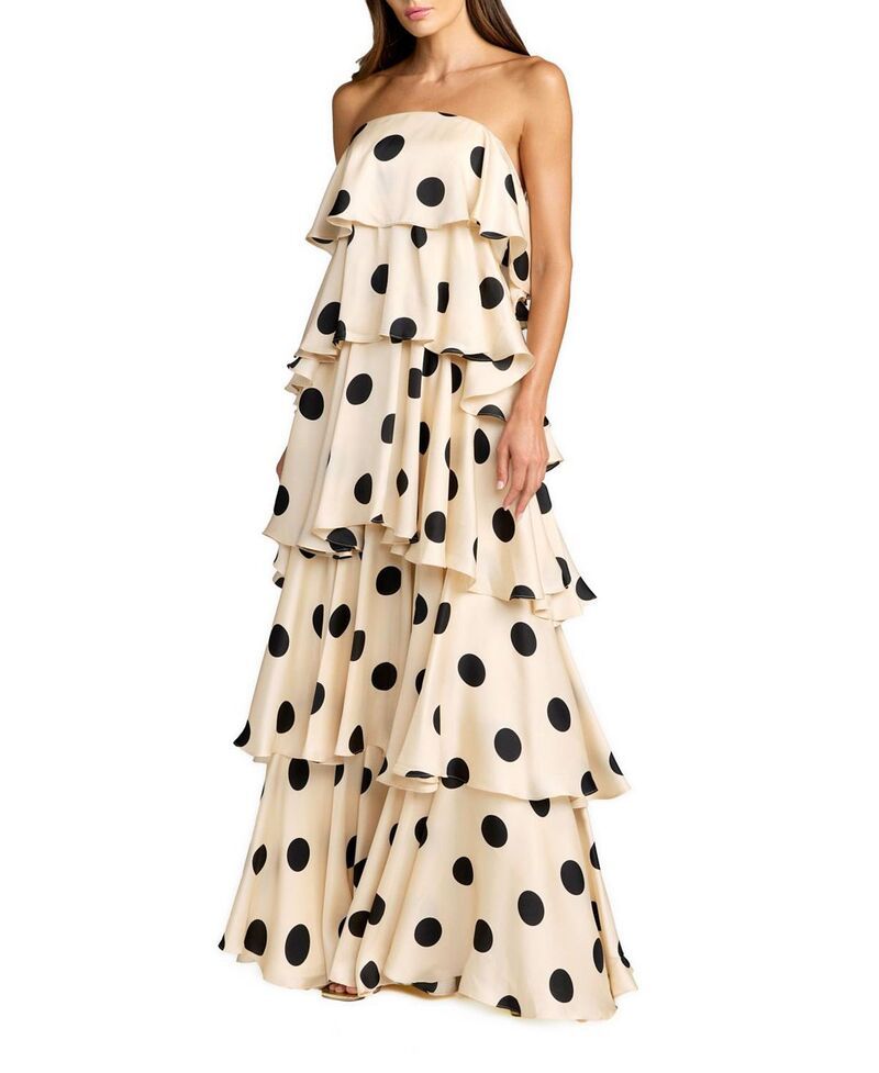 マックダガル レディース トップス ワンピース ドット柄 ドット フリル ストラップレス Mac Duggal Strapless Polka Dot Charmeuse Ruffle Gown Cr