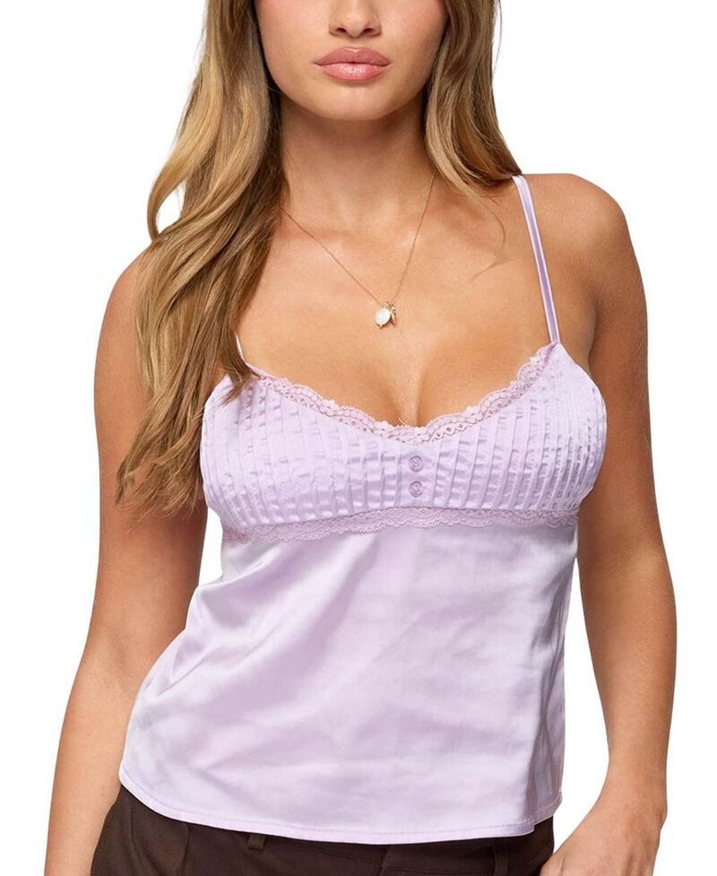 アディクテッド レディース トップス タンクトップ レーストリム サテン レース Edikted Blanca Satin Effect Lace Trim Tank Top Lilac ライラック