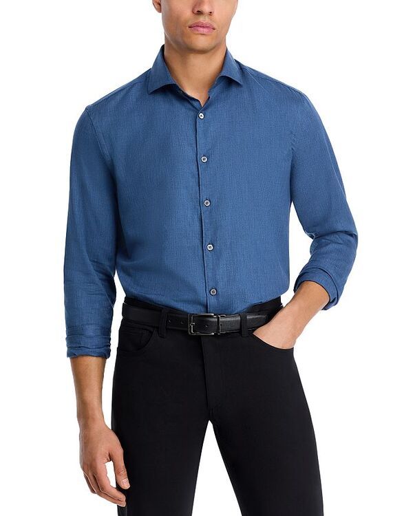 カナーリ レディース トップス シャツ Canali Tonal Herringbone Weave Sport Shirt Blue ブルー