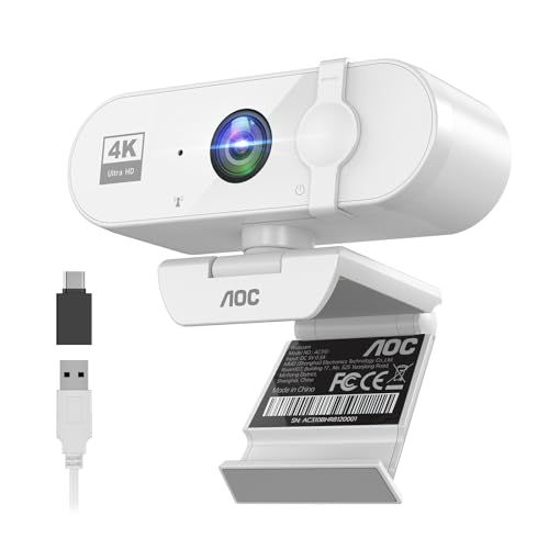 ☆新品☆AOC ウェブカメラ 4K UHD webカメラ 800万画素 1080P@30FPS対応 自動光補正 95°視野角 内蔵マイク プライバシーカバー パソコン用カメラ Zoom/Teams/Skype対応 在宅勤務/Web会議/動画配 ecedb091