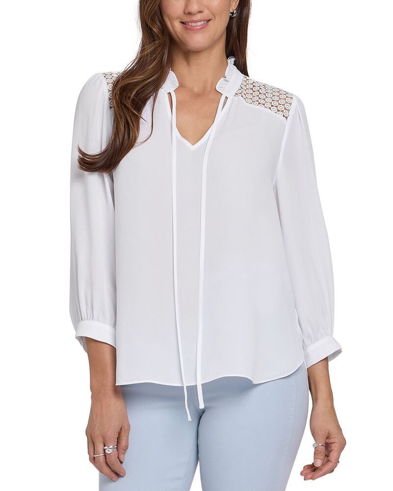エヌワイディージェイ レディース トップス シャツ ブラウス レース NYDJ Lorelei Lace Yoke Blouse Optic White ホワイト
