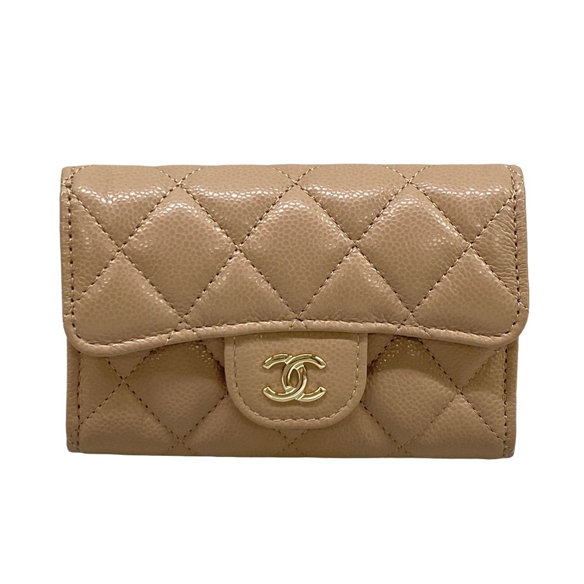 CHANEL(シャネル) カードケース美品 マトラッセ AP0214 ベージュ ゴールド金具