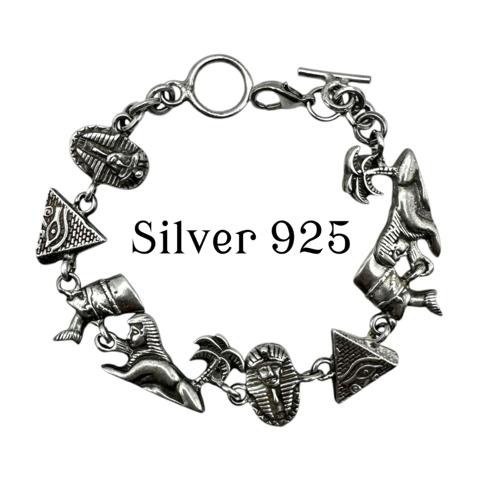 【古代エジプト】 ピラミッド ファラオ ホルス Egypt Silver 925 刻印 Design Bracelet シルバー ブレスレット ユニセックス 個性派 ユニーク アンク
