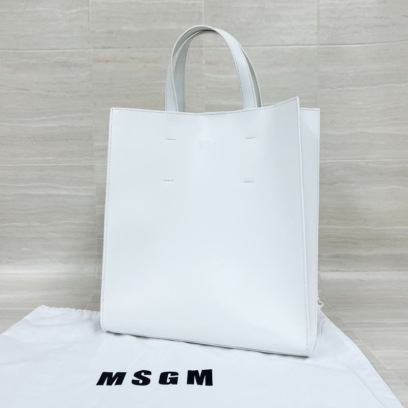 【新品・アウトレット】 MSGM エムエスジイエム 2way レザー トートバッグ ショルダーバッグ クロスボディバッグ Leather Tote Bag 3441MDZ71 822 ホワイト