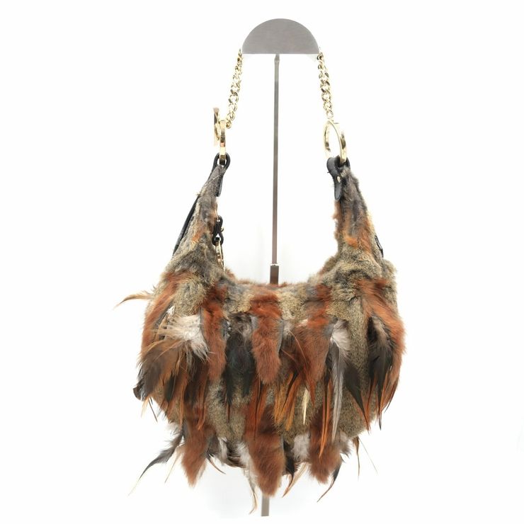 FENDI（フェンディ）リアルファー フェザー ハンドバッグ ワンショルダーバッグ ヴィンテージ ブラウン系 ゴールド金具 レディース MADE IN ITALY【中古】 53,880円