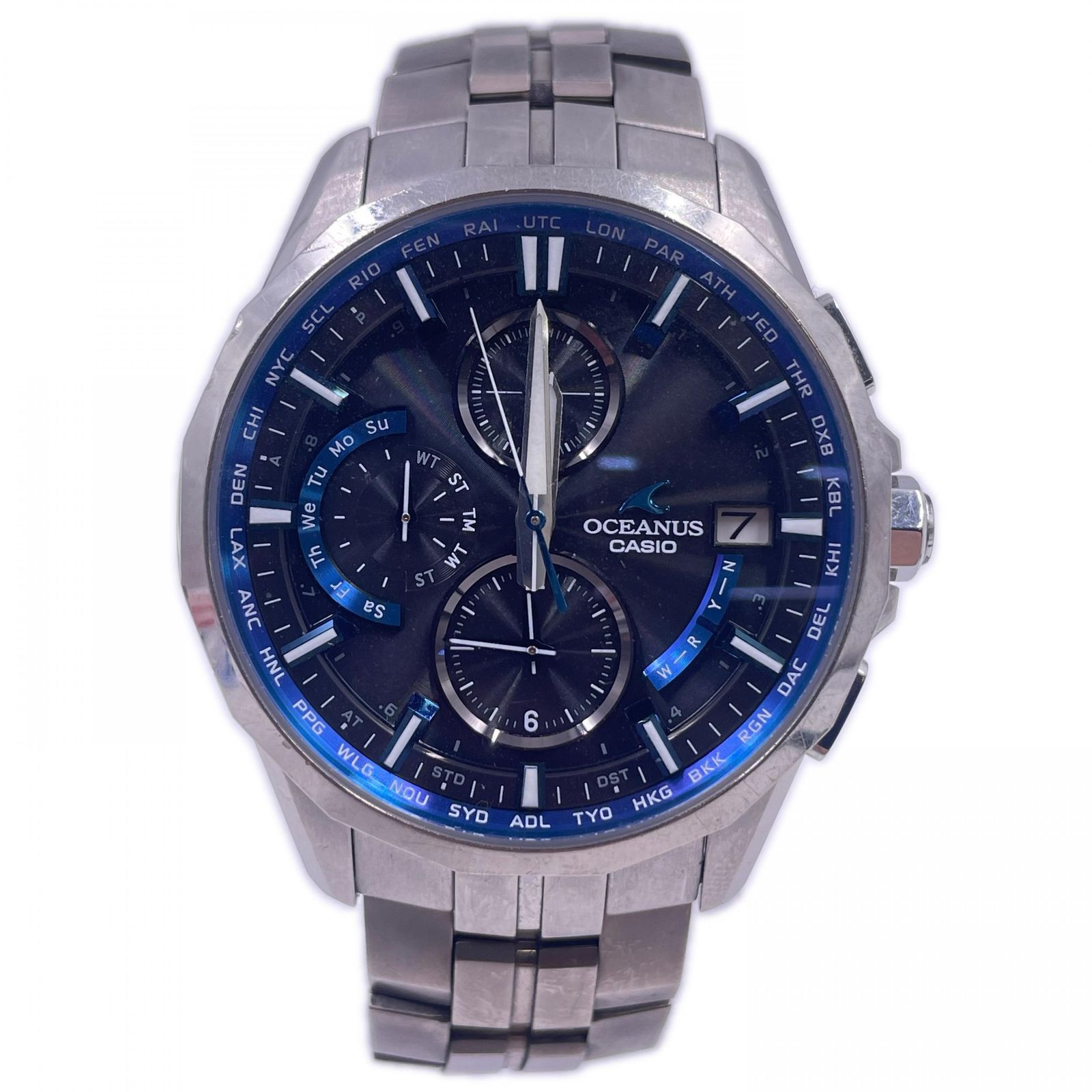 7BS011CASIO カシオ OCEANUS MULTI BAND 6 TOUGH 80LAR OCW-S300 腕時計 ステンレススチール シルバー ブルー クオーツ 中古