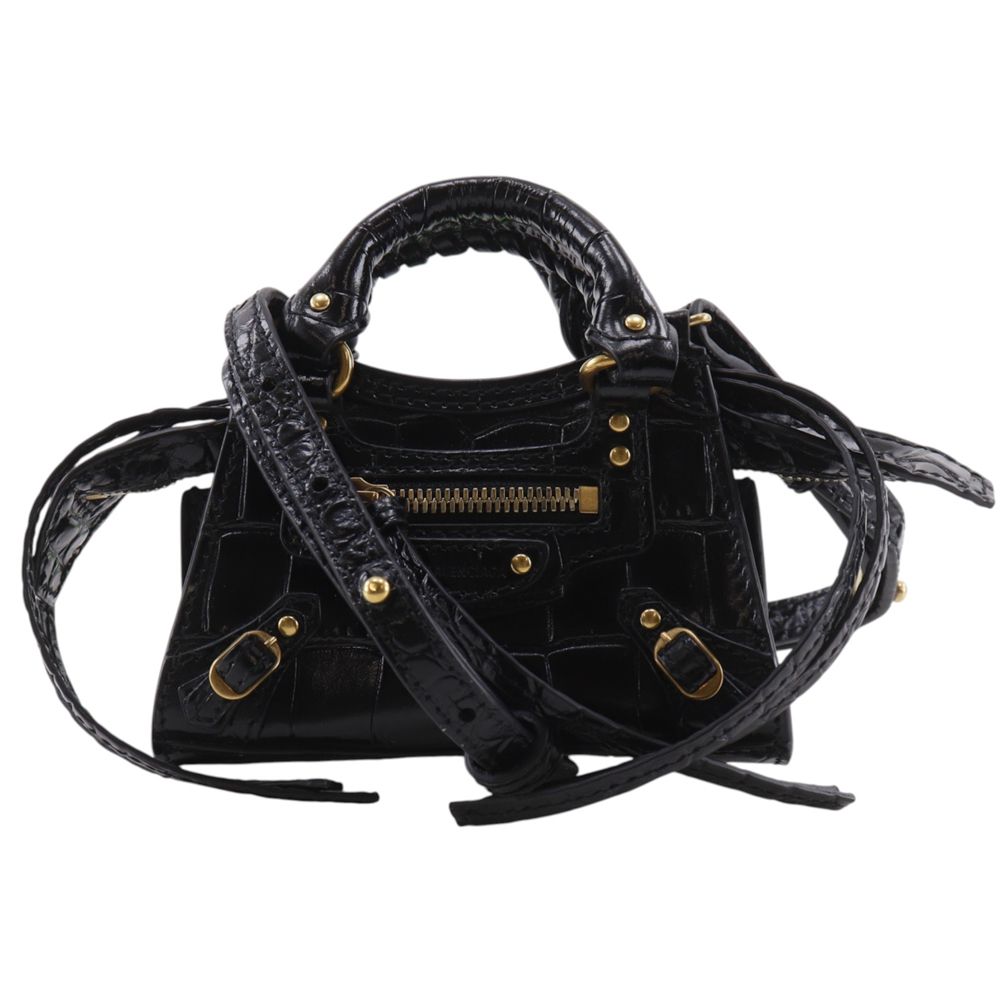 【BALENCIAGA】バレンシアガ ネオクラシックナノ ポシェット 2WAY 型押しレザー 黒 レディース ショルダーバッグ