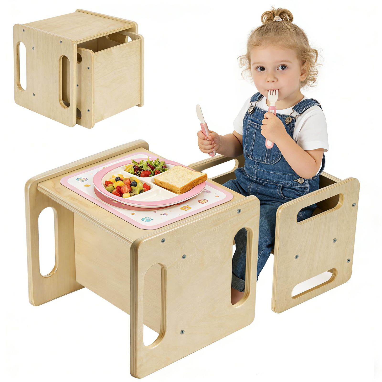 木製 キッズデスク＆チェアセット 供机椅子セット 豆椅子 豆イス 子供用学習机 勉強机 1歳から10歳 キッズチェア ナチュラル コンパクト 子供用テーブル ナチュラルpms 9b473689 9,539円