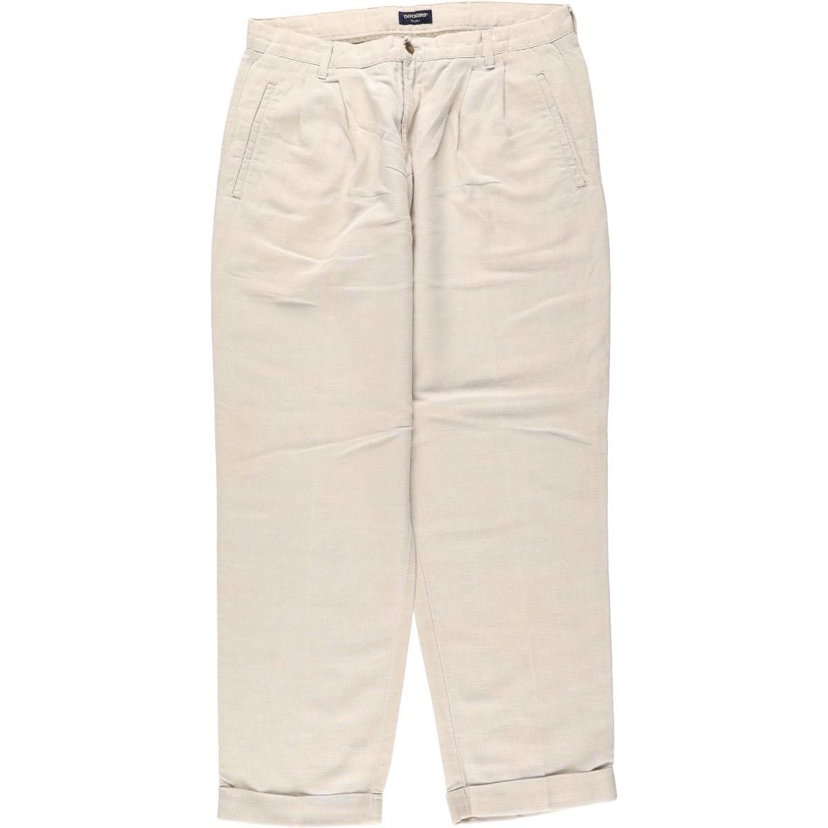 古着 90年代 ドッカーズ DOCKERS Khakis ツータック コットン×リネンパンツ スラックス メンズw37相当 ヴィンテージ/eaa665468