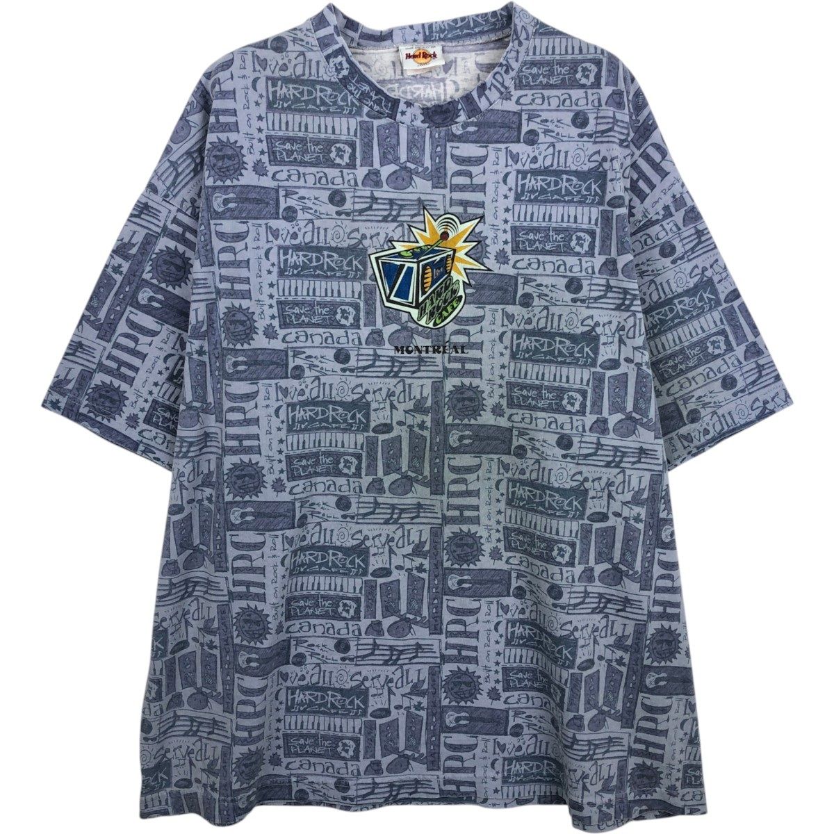 古着 HARD ROCK CAFE ハードロックカフェ 総柄 アドバタイジングTシャツ カナダ製 メンズXL相当/eaa656390