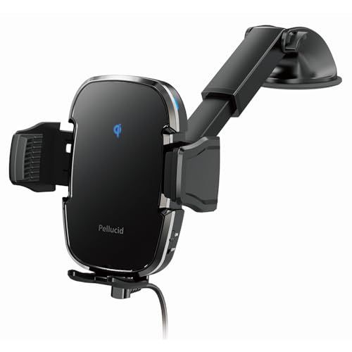 ペルシード(Pellucid) 車内用品 車載スマホホルダー 高速ワイヤレス充電 Qi正規認証品 自動開閉 キャパシタ内蔵 ロングアーム ローポジション 強力吸盤ダッシュボード取付 PPH2305ts