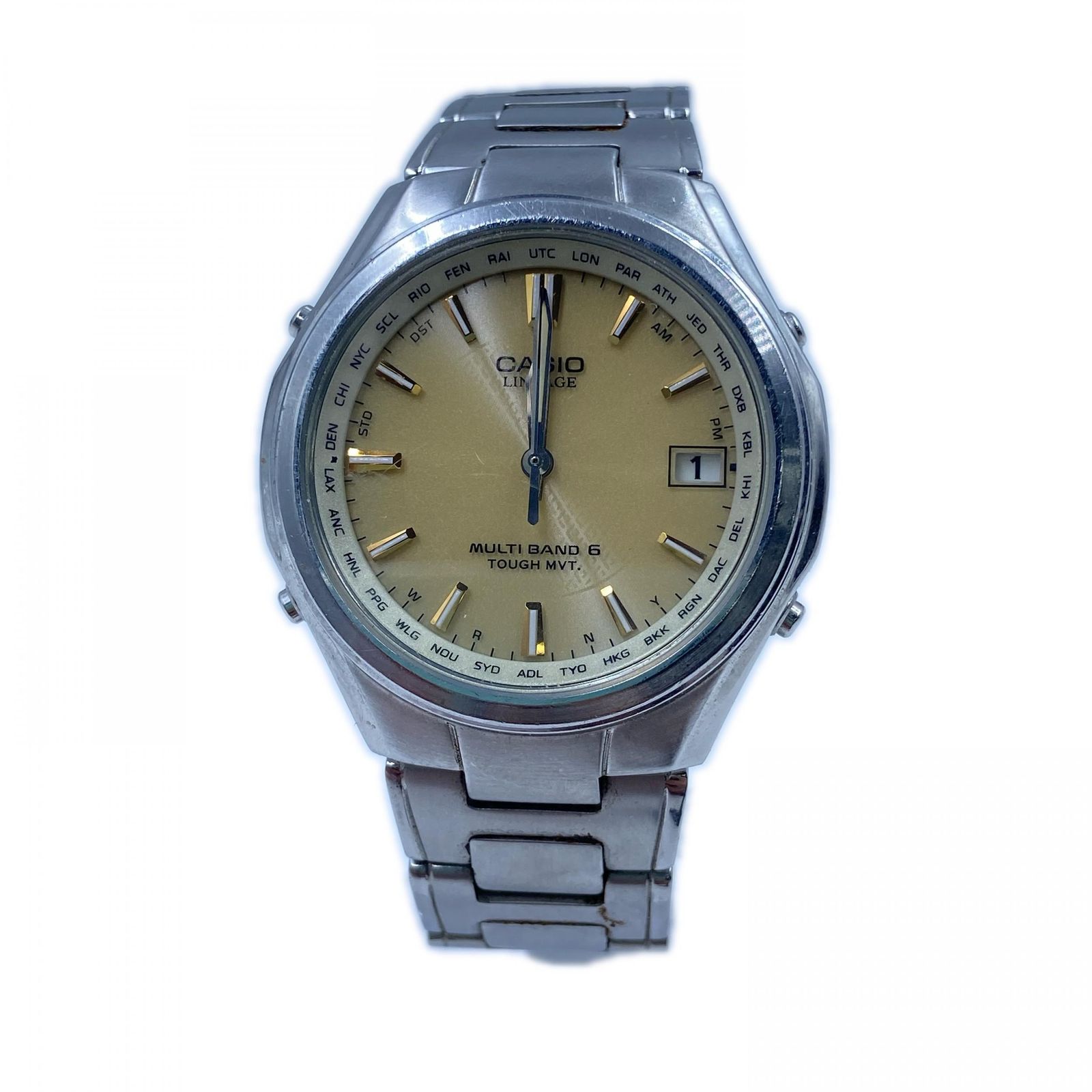 7BS030CASIO カシオ LINEAGE リニエージ MULTI BAND 6 LIW-T110 腕時計 メンズ シルバー ソーラー電波時計 中古