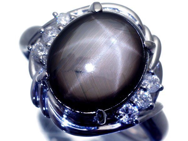 【ジュエリー極】超希少！大粒上質非加熱ブラックスターサファイア7.55ct＆ダイヤ0.21ct 超高級Pt900リング h8909uk【送料無料】