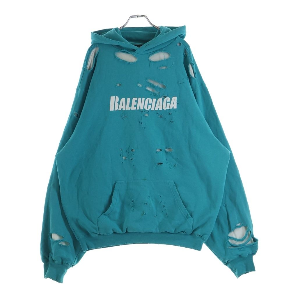 BALENCIAGA (バレンシアガ) 21SS Caps Destroyed Hoodie キャップス デストロイ加工プルオーバーパーカー フーディー ブルー 659403 TKVB6 28,038円
