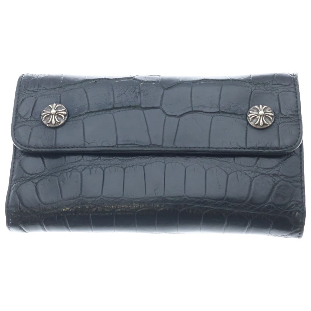 CHROME HEARTS (クロムハーツ) WAVE ALLIGATOR ウェーブアリゲーター クロスボールボタン レザーウォレット 長財布 ブラック