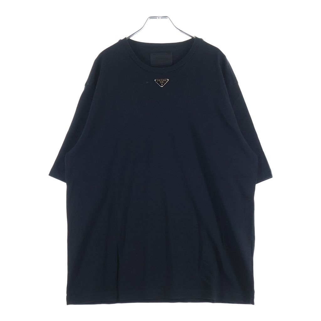 PRADA (プラダ) 23SS トライアングルロゴプレート クルーネック 半袖Tシャツ カットソー ブラック UJN861 S232 240