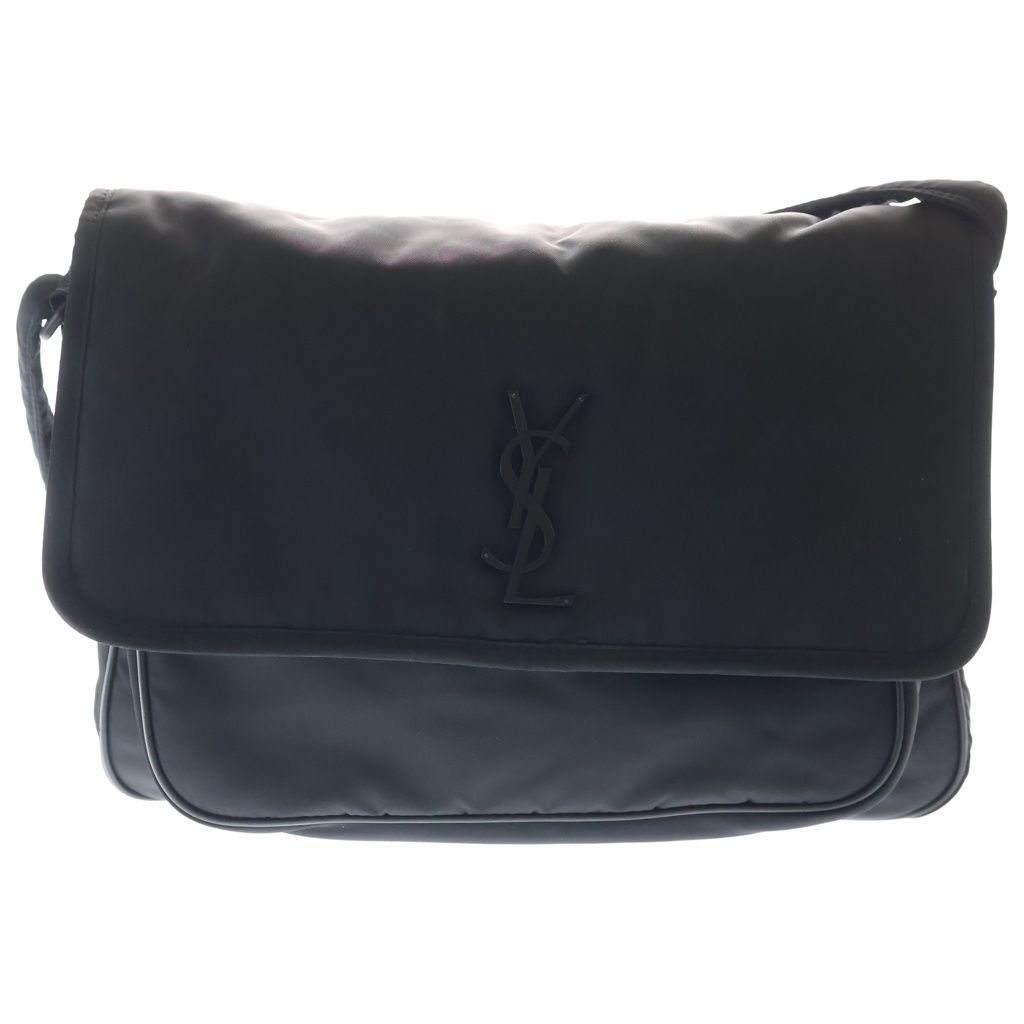 YVES SAINT LAURENT (イヴサンローラン) ニキ カサンドラロゴプレート ナイロン メッセンジャー ショルダーバッグ ブラック 757146