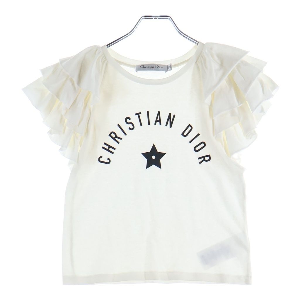 Christian Dior (クリスチャンディオール) フロントプリントフリルトップス ホワイト #XS 323T43A4416