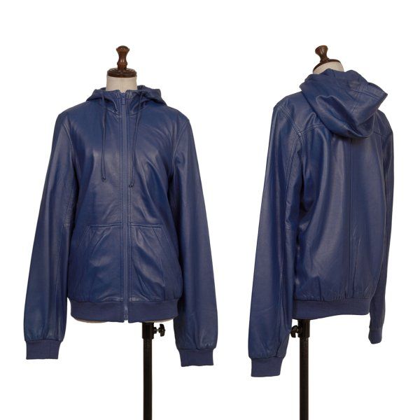 マークバイマークジェイコブスMARC by MARC JACOBS レザージップフーデッドジャケット 青XS