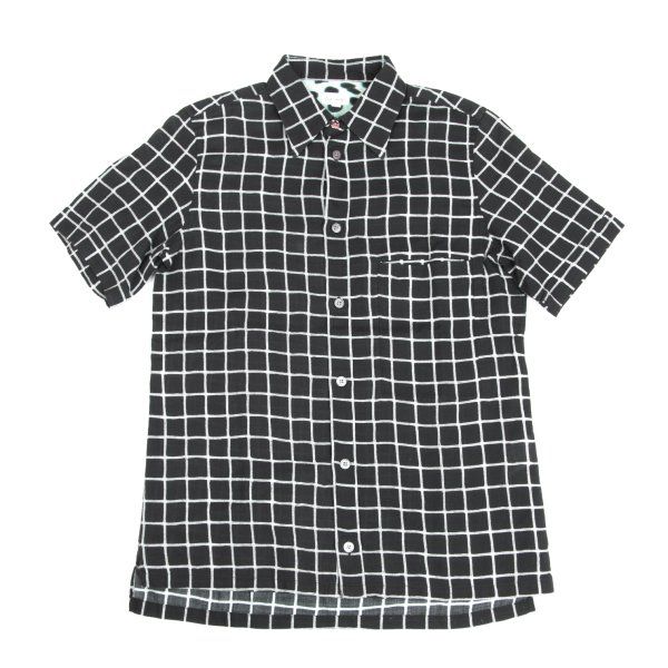 ポールスミスPaul Smith コットングラフチェックプリント半袖シャツ 黒白S