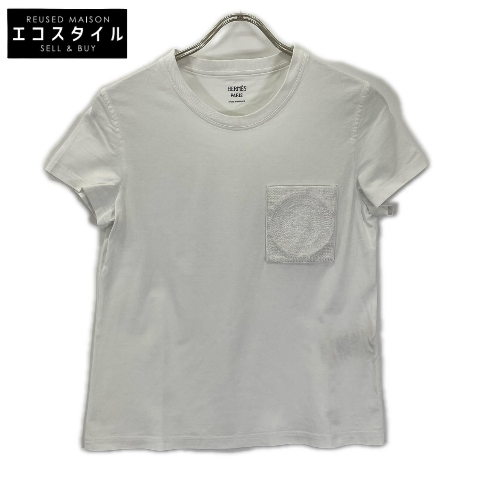 HERMES　エルメス　3H4614DL ホワイト 23AW モザイク Hロゴ刺繍 Tシャツ　36