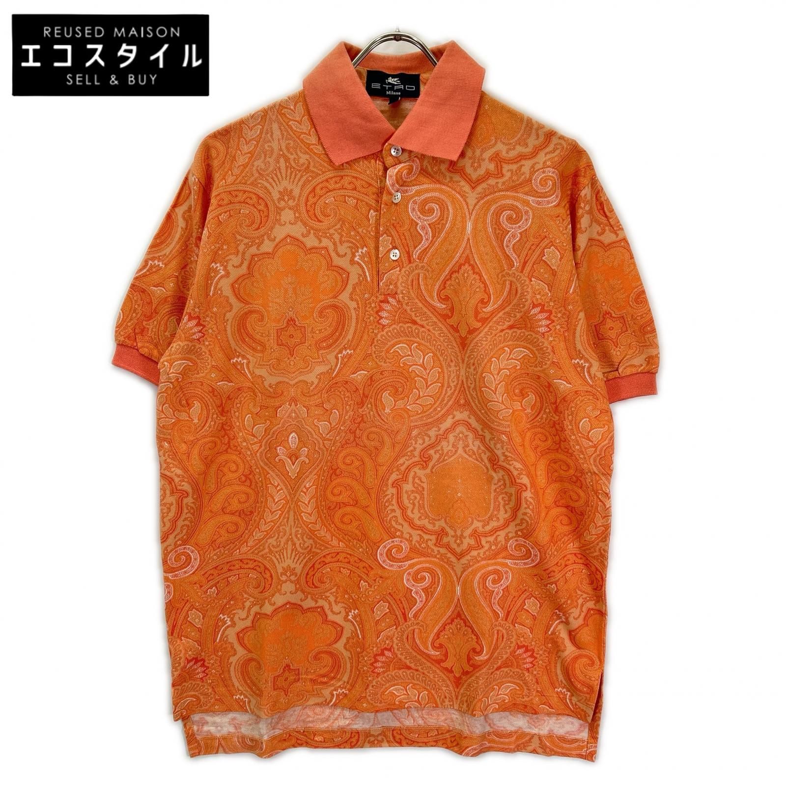 ETRO　エトロ　サーモンピンク コットン ペイズリー柄 半袖ポロシャツ　S