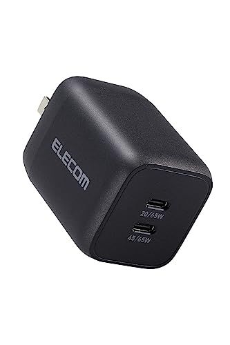 エレコム 充電器 Type-C 2ポート 65W USB PD対応 PPS対応 QC3.0対応 Magsafe3対応 折りたたみ式プラグ 【 iPhone/iPad/Macbook Air/Windows PC など対応】 ブラック MPA-ACCP436ts