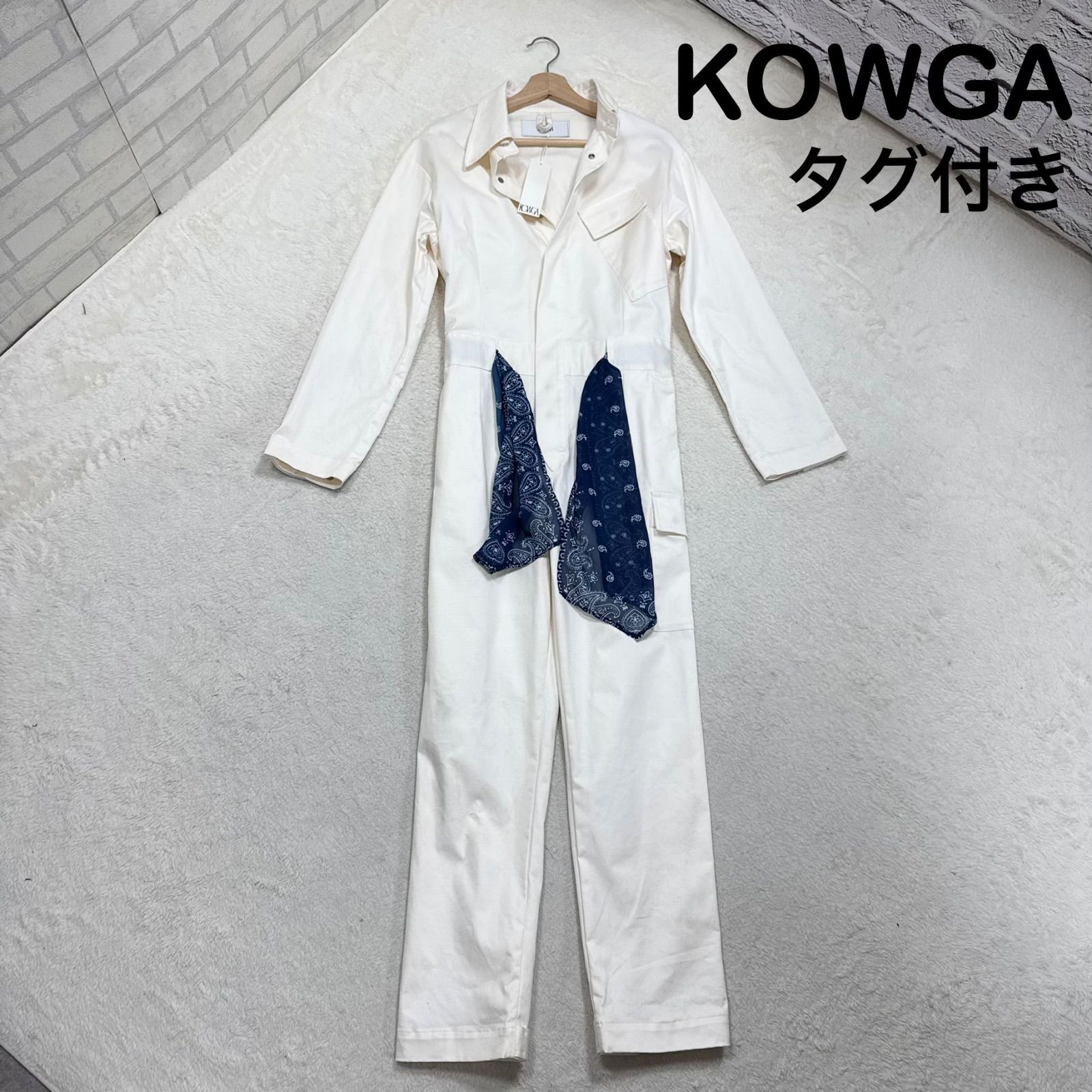 미사용 KOWGA 쿠가 페이즐리 리본 밀리터리 점프수트 화이트 M 정가 46,000 타이 21AW
