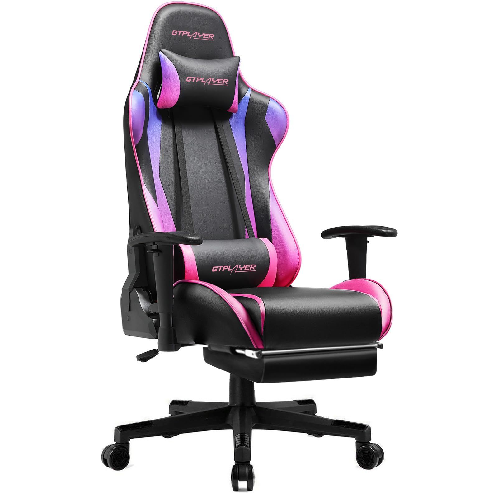 GTPLAYER ゲーミングチェア オフィスチェア デスクチェア ゲーム用チェア リクライニング パソコンチェア ハイバック ヘッドレスト ランバーサポート ひじ掛け付き 高さ調整機能 PUレザー GTP002F-Colorful オットマン付きｍａ