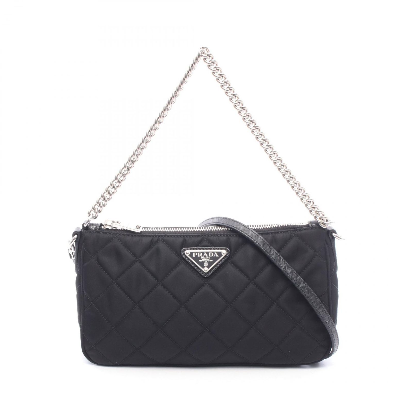 プラダ PRADA ショルダーバッグ TESSUTO IMPUNTU 1BH026 ブラック ナイロン レザー キルティング 2wayショルダー レディース Used A