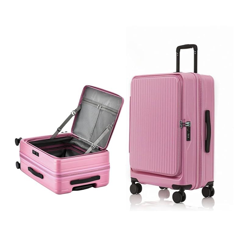 【新品】 [Yuweijie] スーツケース キャリーケース 片開き ハード 拡張機能付き フロントオープン 大容量 機内持ち込み 超軽量 ファスナータイプ カップホルダー付き TSAロック キャリーバッグ 横開き ビジネス 出張 1-3泊 ローズピンク 40 8,099円