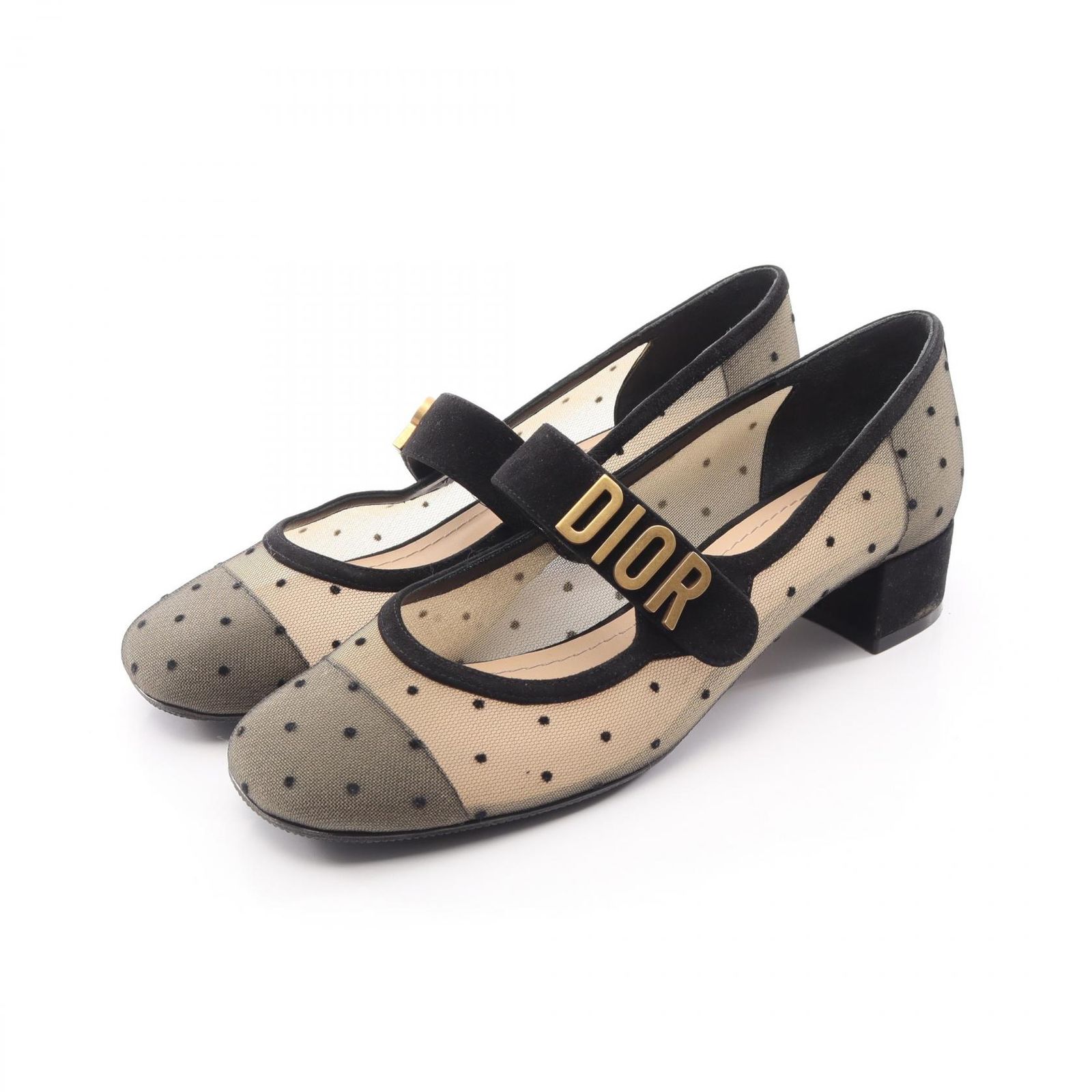 ディオール Dior パンプス Baby-D ドット柄 メッシュ スウェード パンプス レディース Used A