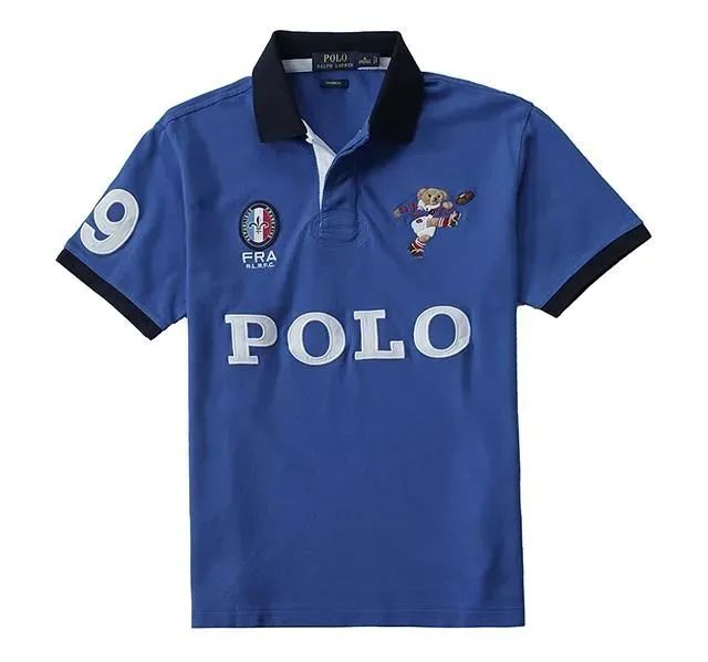 【新品未使用】POLO RALPH LAUREN ラルフローレン メンズ コットン 鹿の子編み ラグビーベアー & 国家エンブレム ししゅう 半袖ポロシャツ カスタムフィット【S】在庫一掃価格
