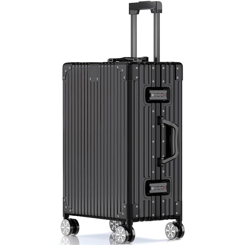 【新品】 [lanbao] スーツケース オールアルミ合金 キャリーケース 機内持ち込み 大容量 アルミ合金ボディ TSAロック 静音ダブルキャスター 軽量 旅行出張1802 (105 年式（ブラック）, Mサイズ)