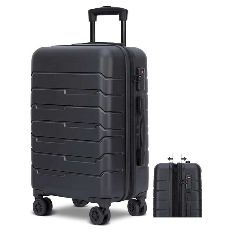 【新品】 [Bargiotti] スーツケース キャリーケース 大型 拡張機能付き ABS 超軽量 耐衝撃 静音ダブルキャスター 360度回転 TSA ロック コインロッカー対応 4泊6日 ユニセックス 旅行 ビジネス 出張 (ブラック、Mサイズ、64L拡張後 6,195円