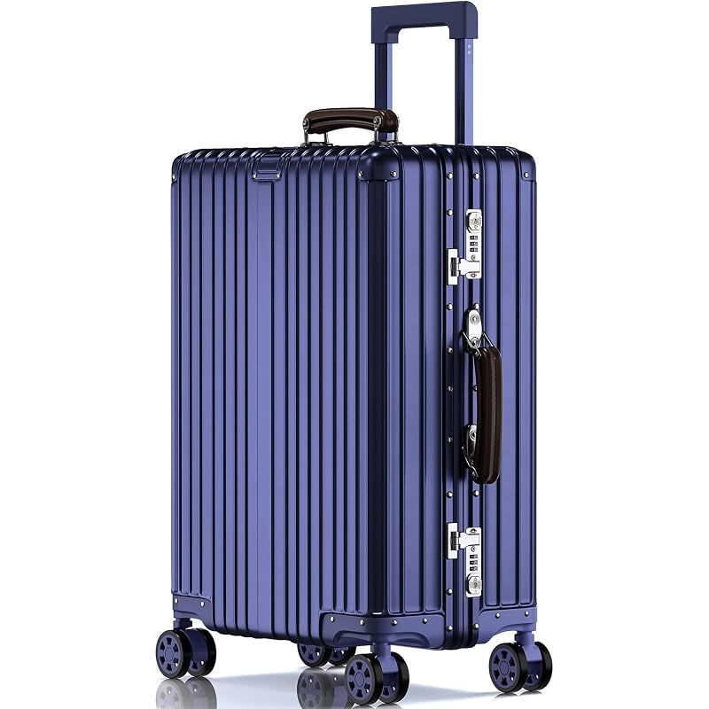 【新品】 [lanbao] スーツケース オールアルミ合金 キャリーケース 機内持ち込み 大容量 アルミ合金ボディ TSAロック 静音ダブルキャスター 軽量 旅行出張1802 (ブルー, Sサイズ/1-3泊/35L/機内持込)