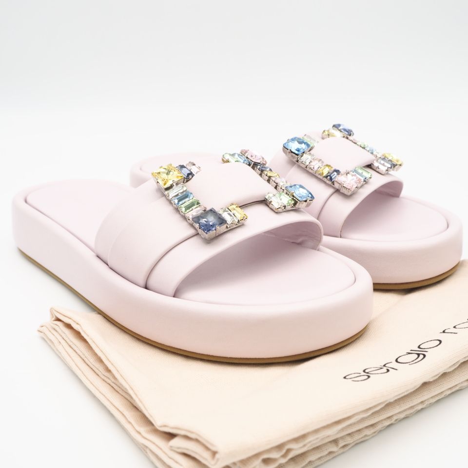 ★3日以内返品可★ 極美品 Sergio Rossi セルジオロッシ ポリウレタン SR JELLY ビジュー サンダル 8 25 A96620 サンダル ピンク ポリウレタン レディース