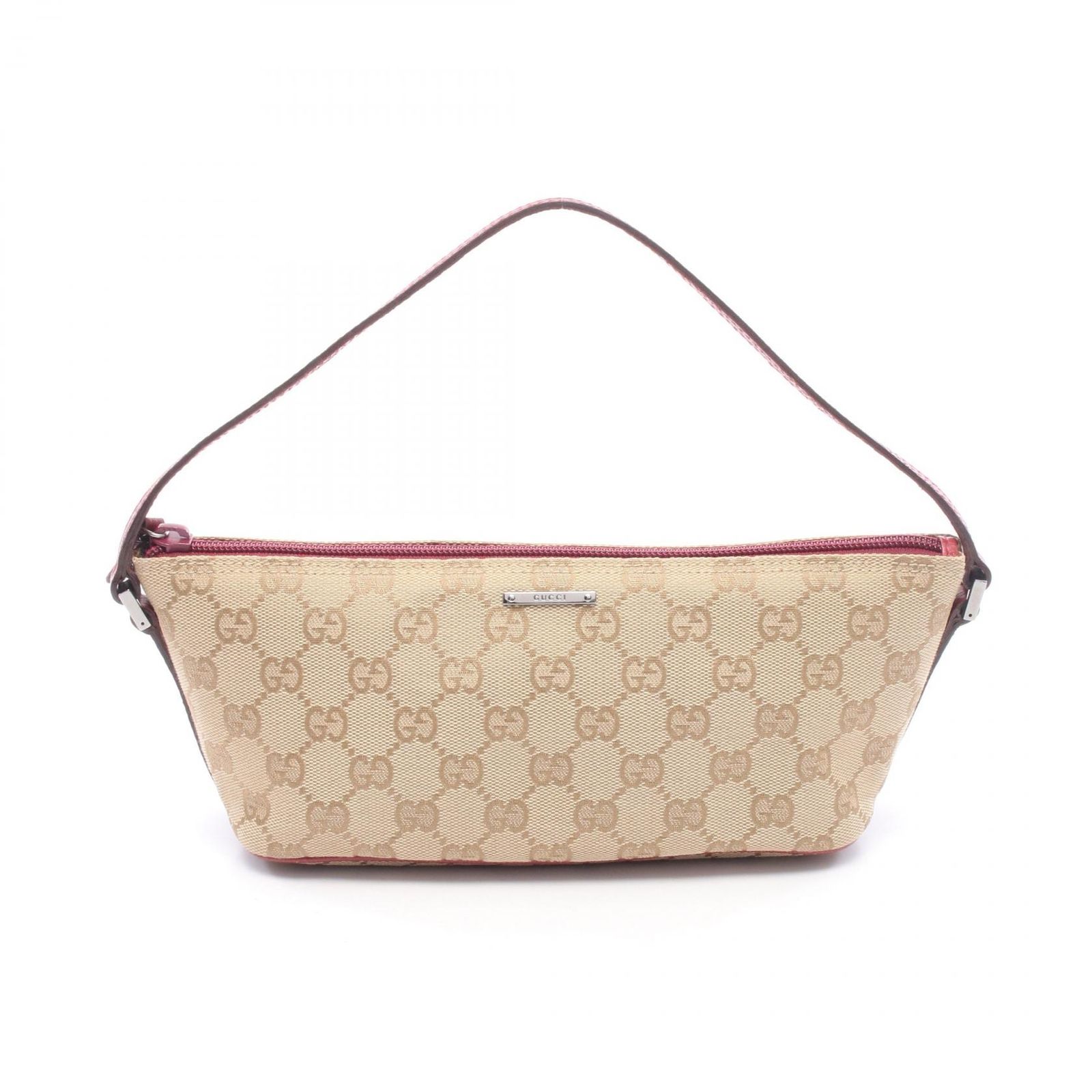 グッチ GUCCI ハンドバッグ GGキャンバス 07198 ベージュ/レッド キャンバス レザー アクセサリーポーチ レディース Used B 41,470円