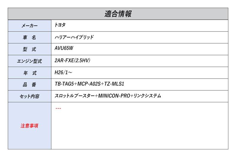 [シエクル スロコン]AVU65W ハリアーハイブリッド_2AR-FXE(2.5HV)(H26/1～)用スロットルブースター ミニコンPROセット