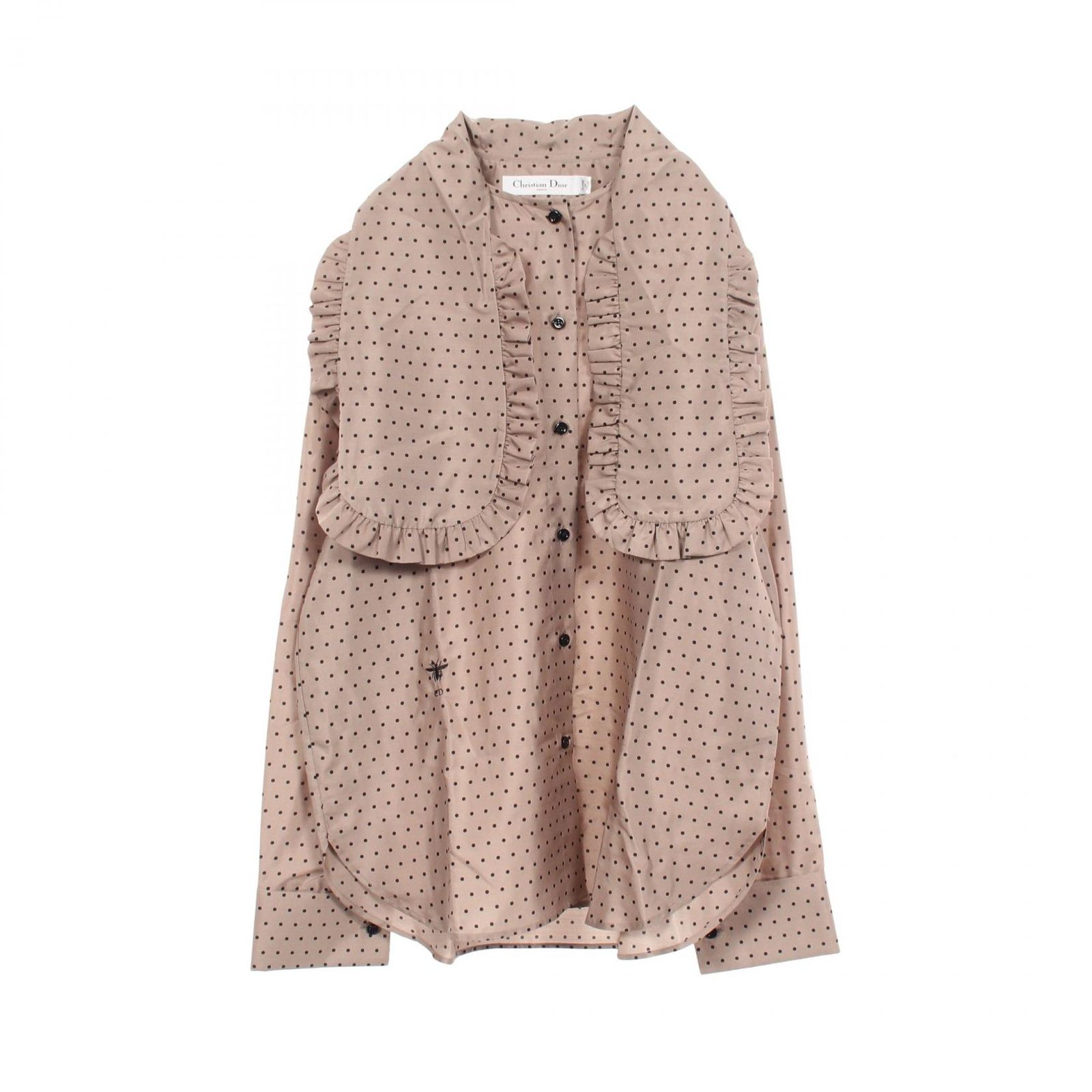 ディオール Dior ブラウス ボウタイ フリル ドット 長袖 シルク ブラウス レディース Used A